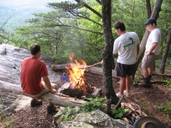 Reboot participants build a campfire near McDill Point in the Cheaha Wilderness.